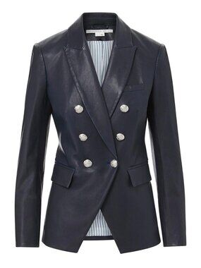 Veronica Beard Leather Miller Dickey Blazer Navy Silver Buttons Jacket Size 10